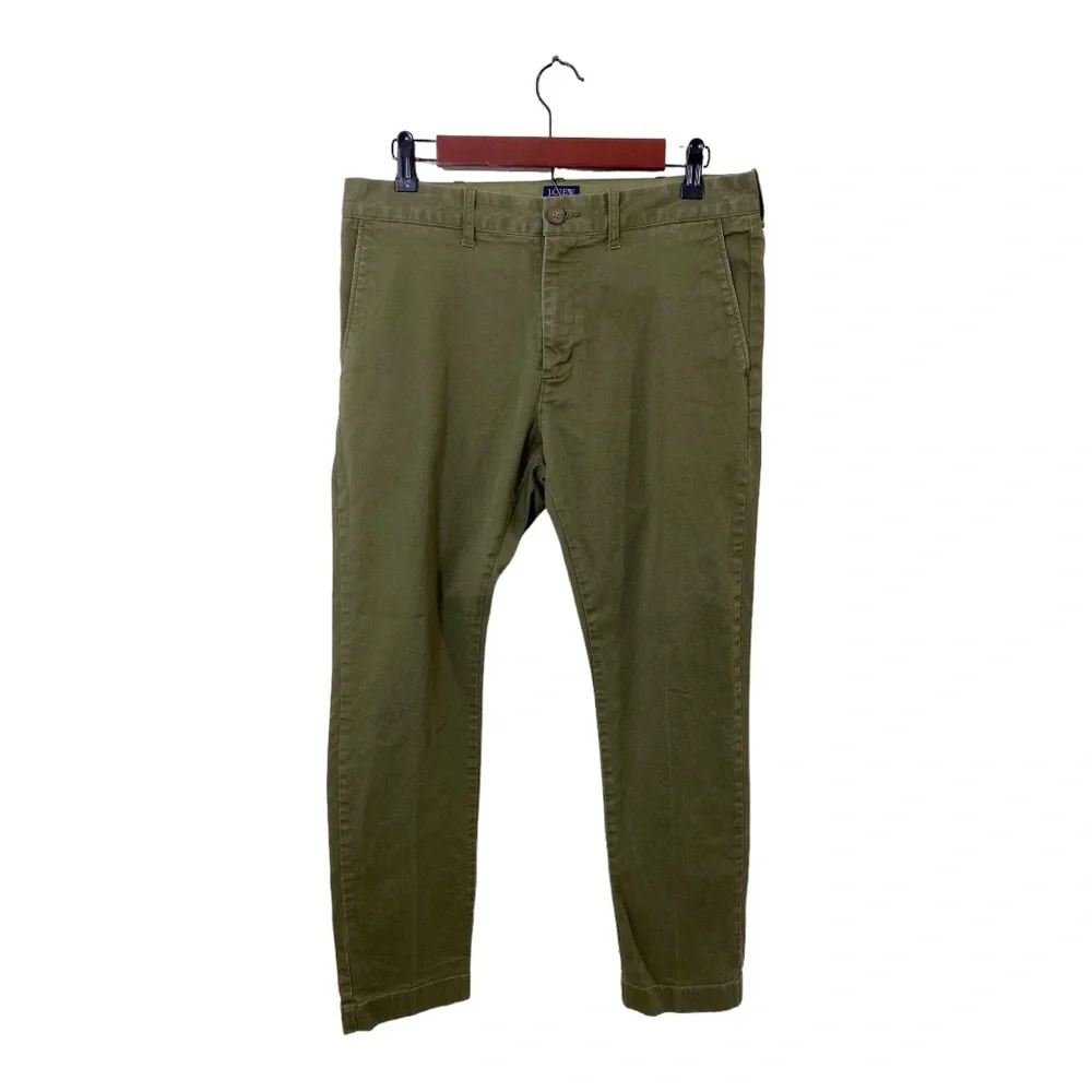 J.Crew Flex Driggs Khaki Chino Pants Men's 31 x 30 Flat Front Olive Green